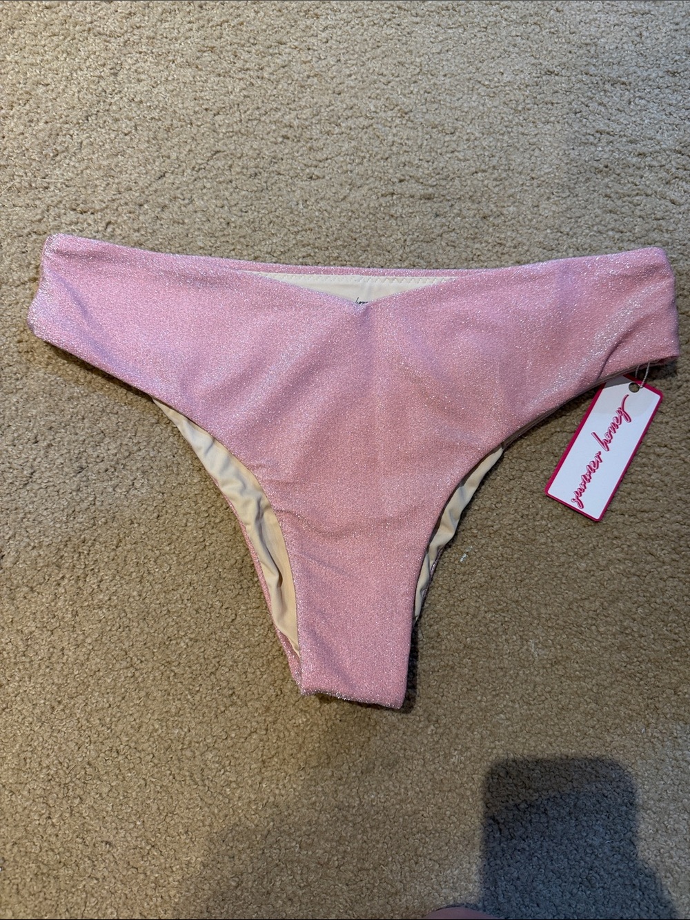 607 NWT Summer Honey Pink Glitter High Cut Bikini Bottoms XL Shimmer Swim NWT